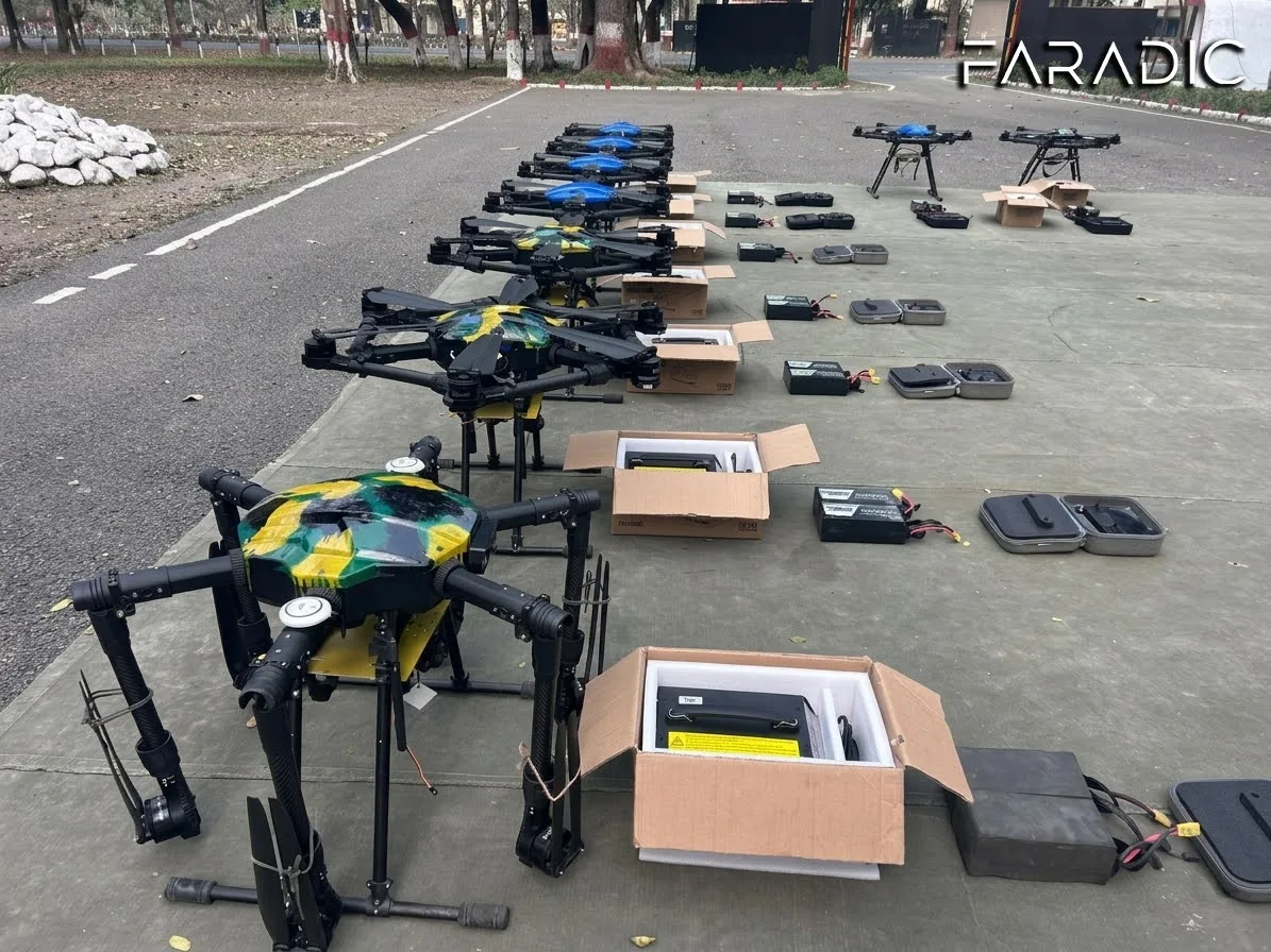 A line of agriculture drones and equipment cases