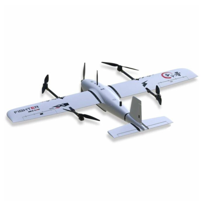 Fighter VTOL Drone in mid-air during a topographical survey mission