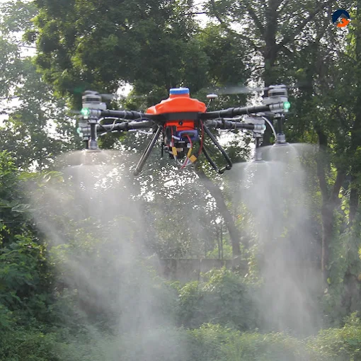 Agricultural drone spraying in flight